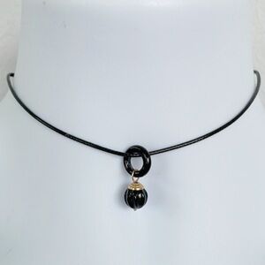 Handmade vintage black beaded hanging pendant charm adjustable choker necklace